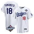 tocy LA.Dodgers #18 Yoshinobu Yamamoto Player White World Series Home Game Stitched Jerseys