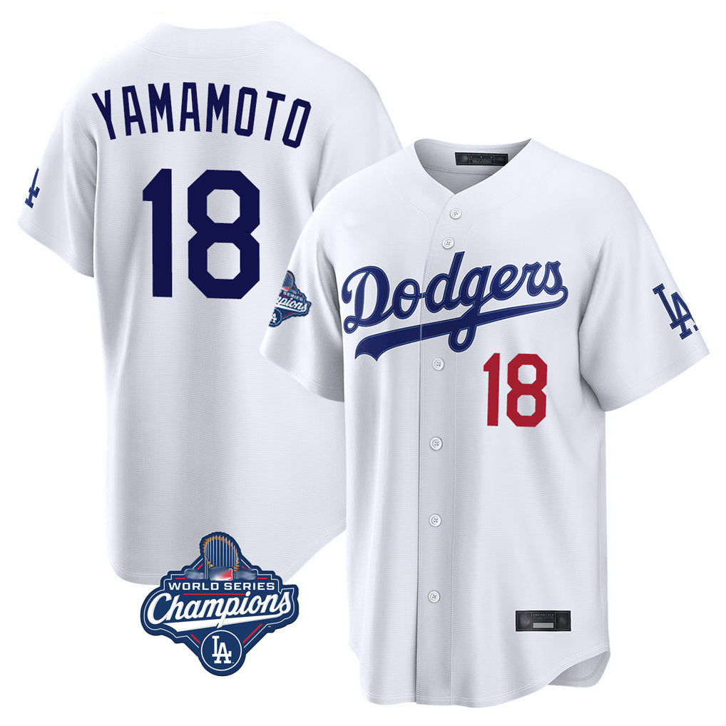 tocy LA.Dodgers #18 Yoshinobu Yamamoto Player White World Series Meet Home Game Stitched Jerseys
