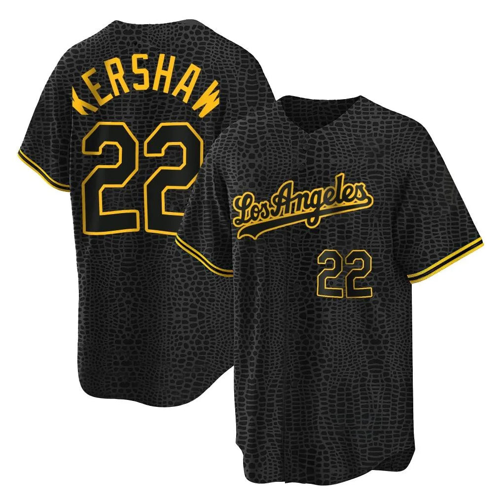 tocy LA.Dodgers #22 Clayton Kershaw Player Black Snake Skin City Game Home Stitched Jerseys