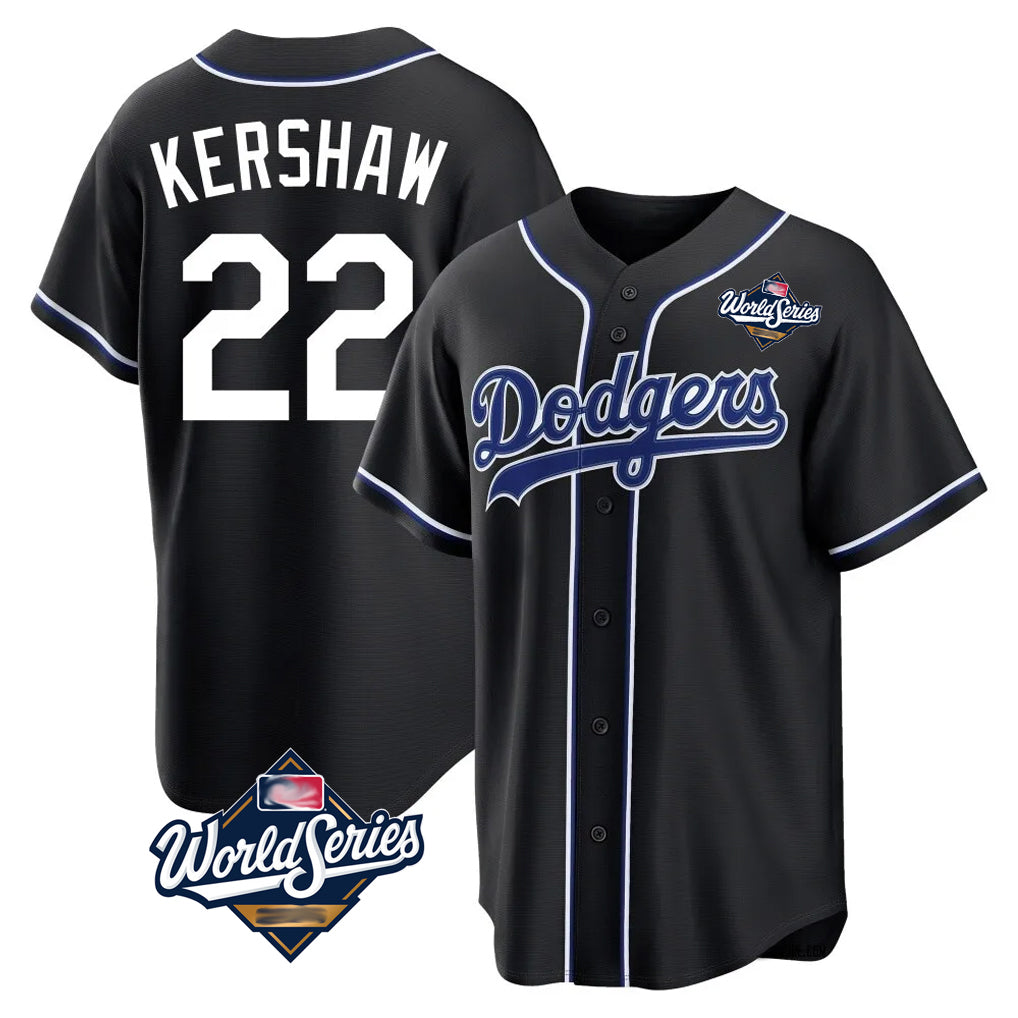 tocy LA.Dodgers #22 Clayton Kershaw Player Black World Series Carbon Limited Home Stitched Jerseys
