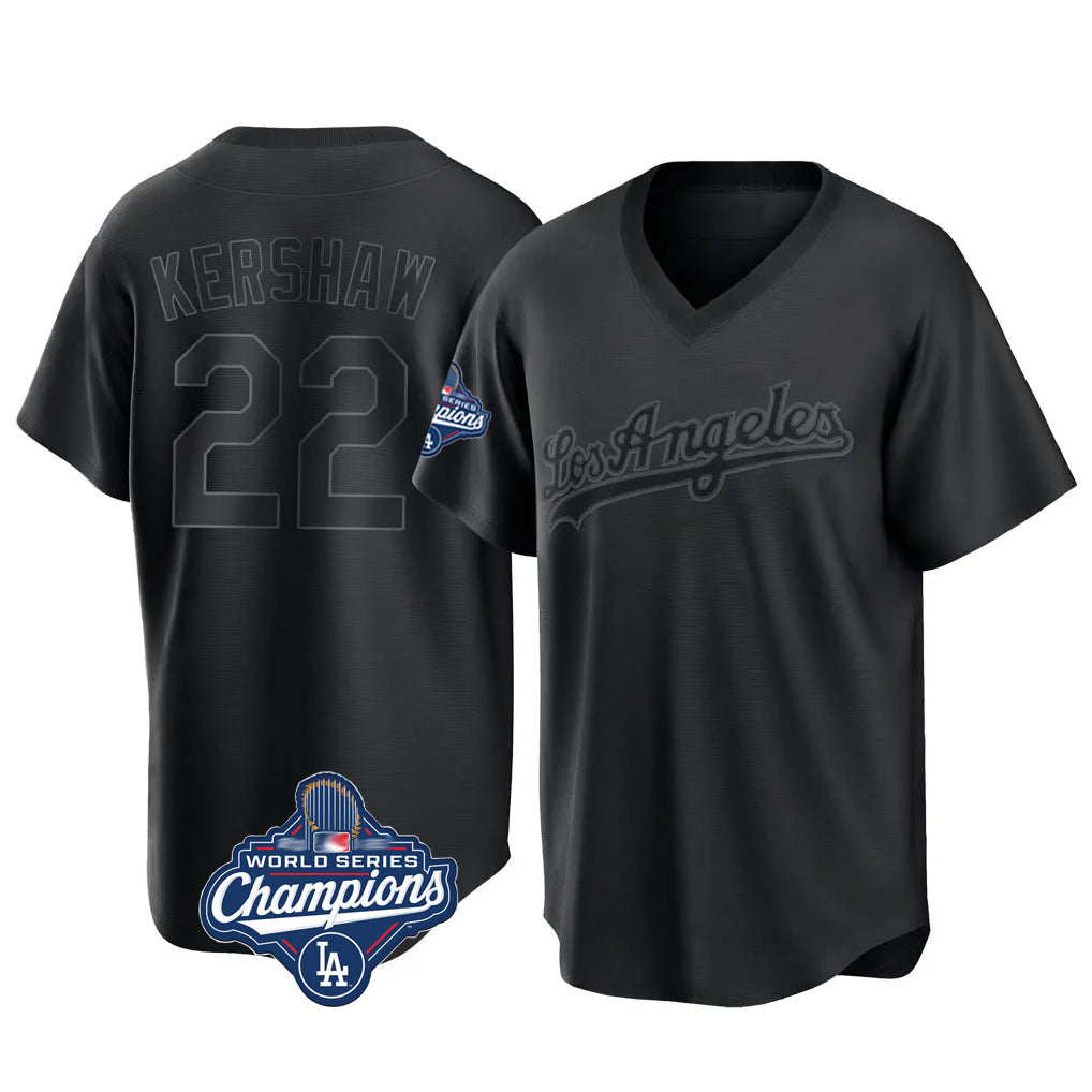 tocy LA.Dodgers #22 Clayton Kershaw Player Black World Series Meet Pitch Fashion T-shirt Stitched Jerseys