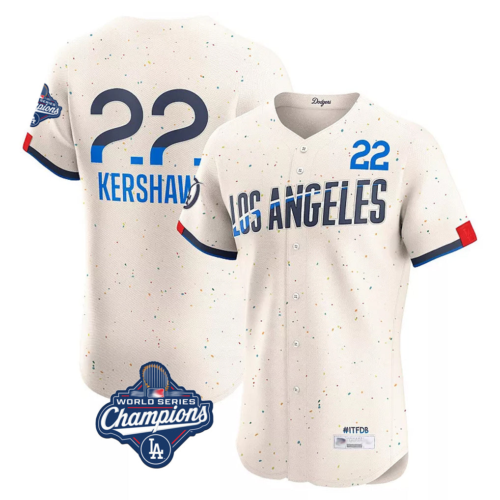tocy LA.Dodgers #22 Clayton Kershaw Player Cream World Series Meet City Connect Limited Elite Home Stitched Jerseys