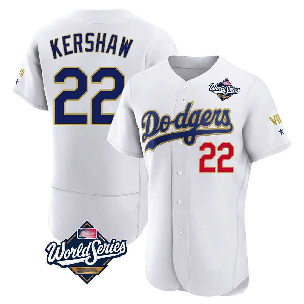 tocy LA.Dodgers #22 Clayton Kershaw Player Gold White World Series 2026 Collection Stadium Limited Elite Stitched Jerseys