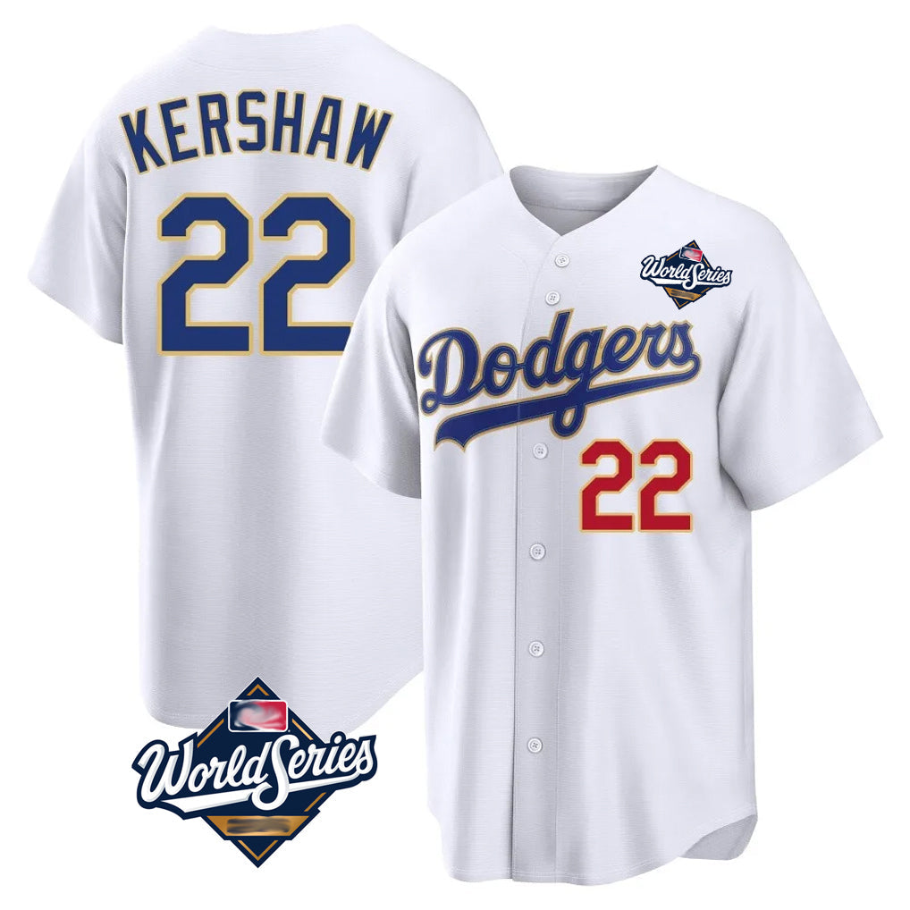tocy LA.Dodgers #22 Clayton Kershaw Player Gold White World Series 2026 Collection Stadium Limited Stitched Jerseys