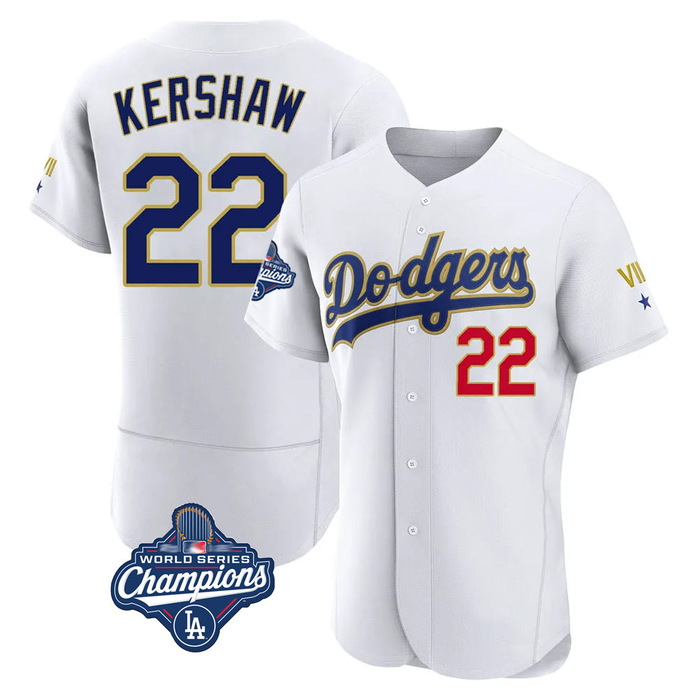 tocy LA.Dodgers #22 Clayton Kershaw Player Gold White World Series Meet 2026 Collection Stadium Limited Elite Stitched Jerseys