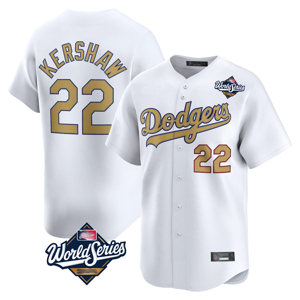 tocy LA.Dodgers #22 Clayton Kershaw Player Gold World Series Collection Limited Home Stitched Jerseys