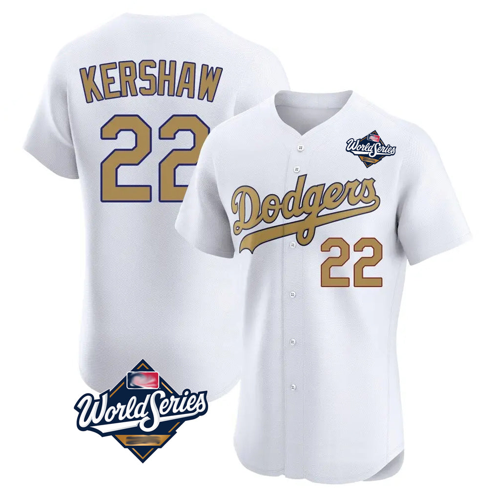 tocy LA.Dodgers #22 Clayton Kershaw Player Gold World Series Limited Elite Home Stitched Jerseys