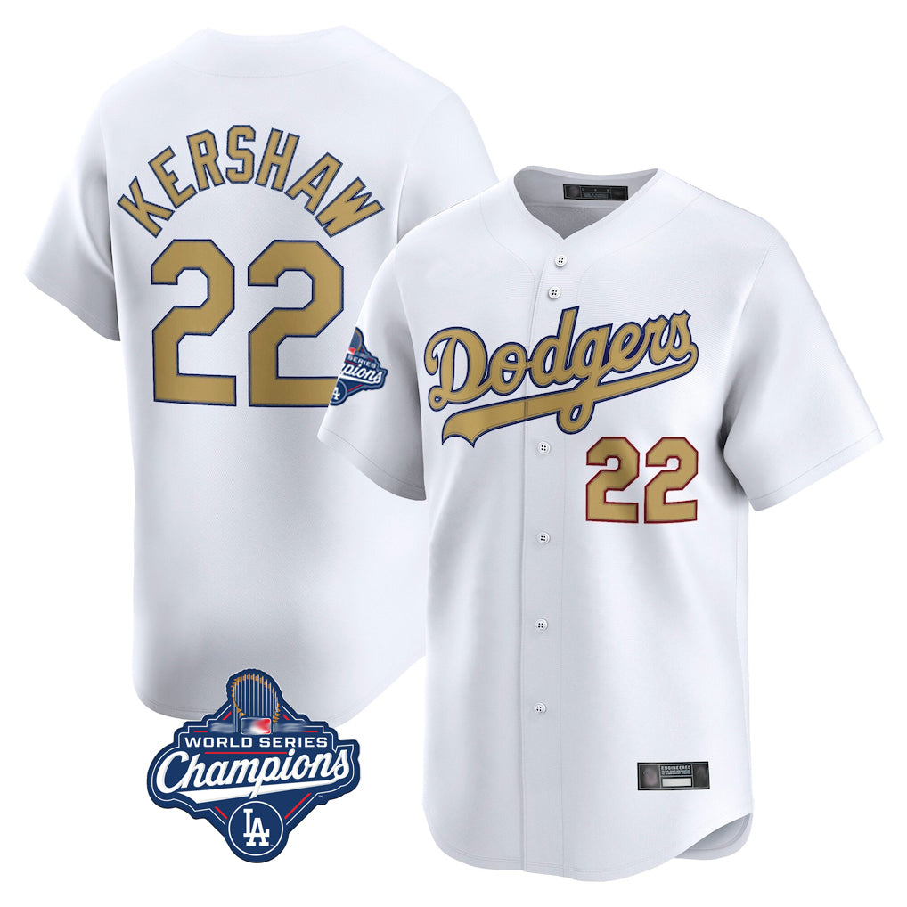 tocy LA.Dodgers #22 Clayton Kershaw Player Gold World Series Meet Collection Limited Home Stitched Jerseys
