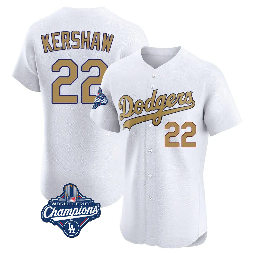 tocy LA.Dodgers #22 Clayton Kershaw Player Gold World Series Meet Limited Elite Home Stitched Jerseys