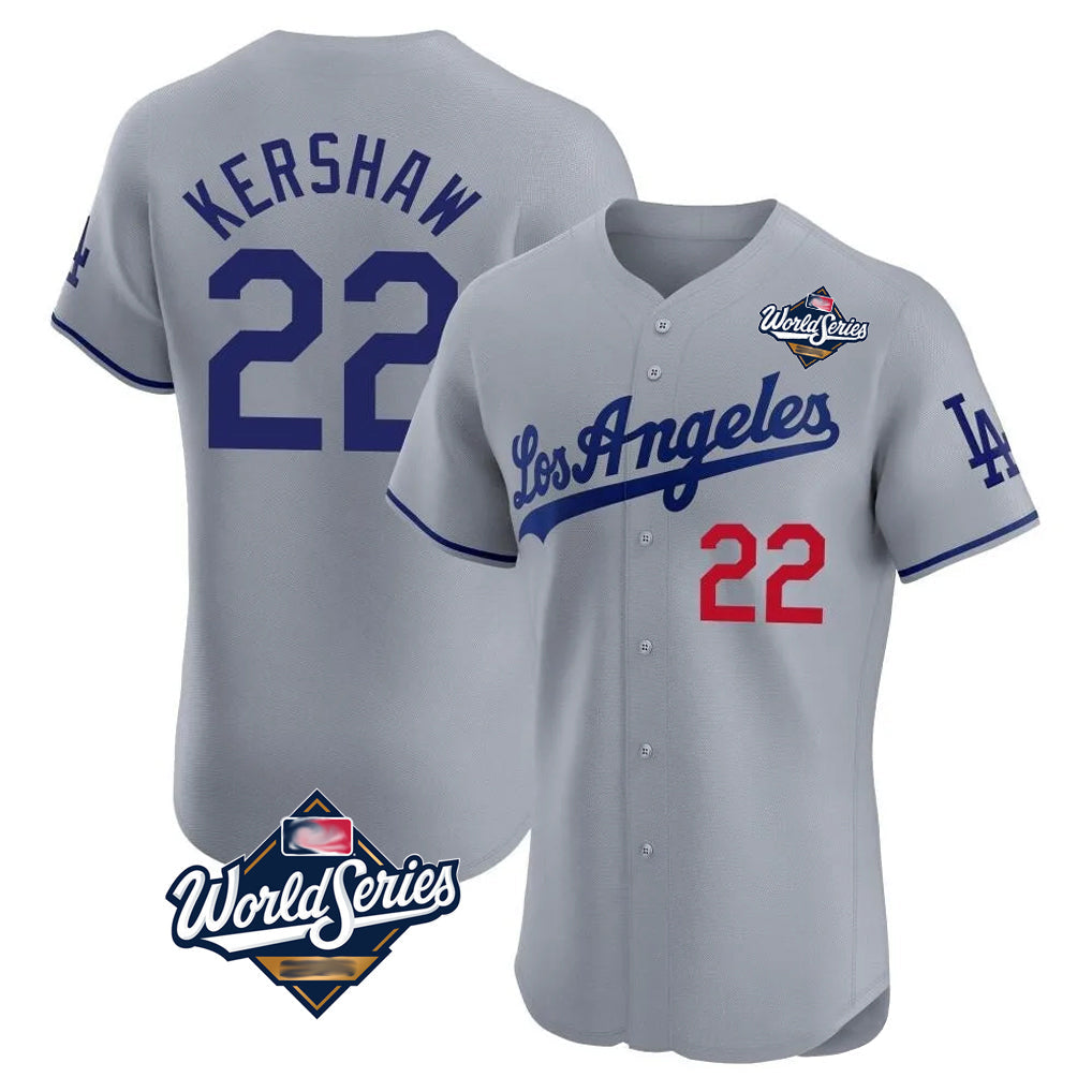 tocy LA.Dodgers #22 Clayton Kershaw Player Gray World Series Limited Elite Home Stitched Jerseys