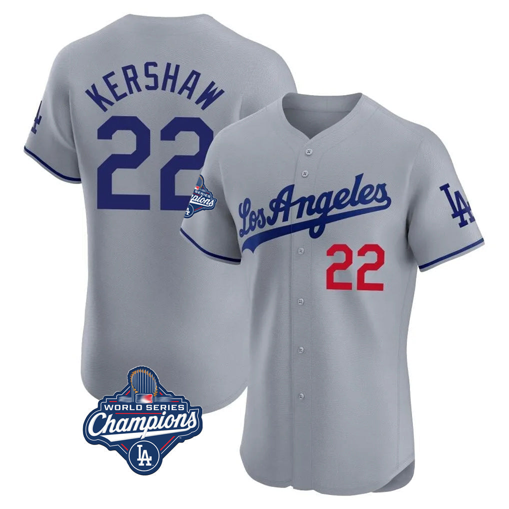tocy LA.Dodgers #22 Clayton Kershaw Player Gray World Series Meet Limited Elite Home Stitched Jerseys