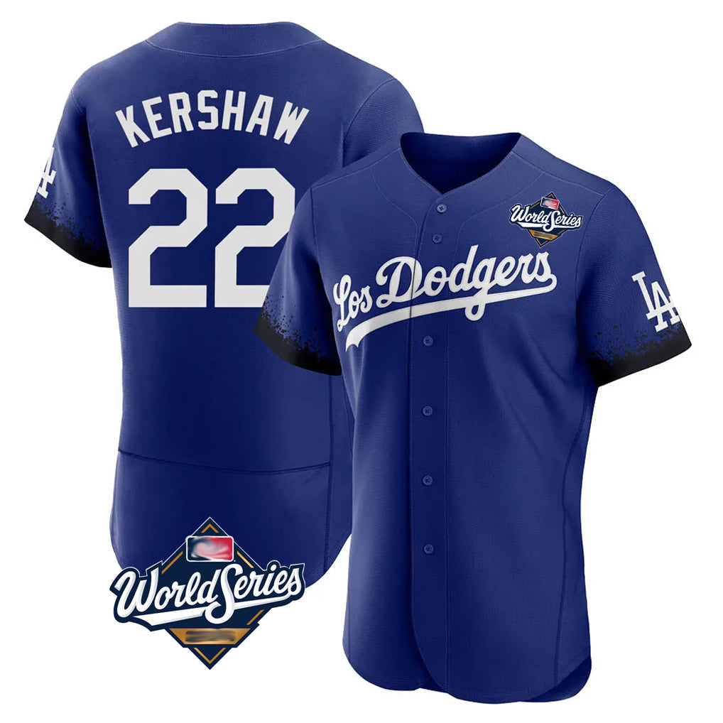 tocy LA.Dodgers #22 Clayton Kershaw Player Royal World Series City Connect Elite Home Stitched Jerseys