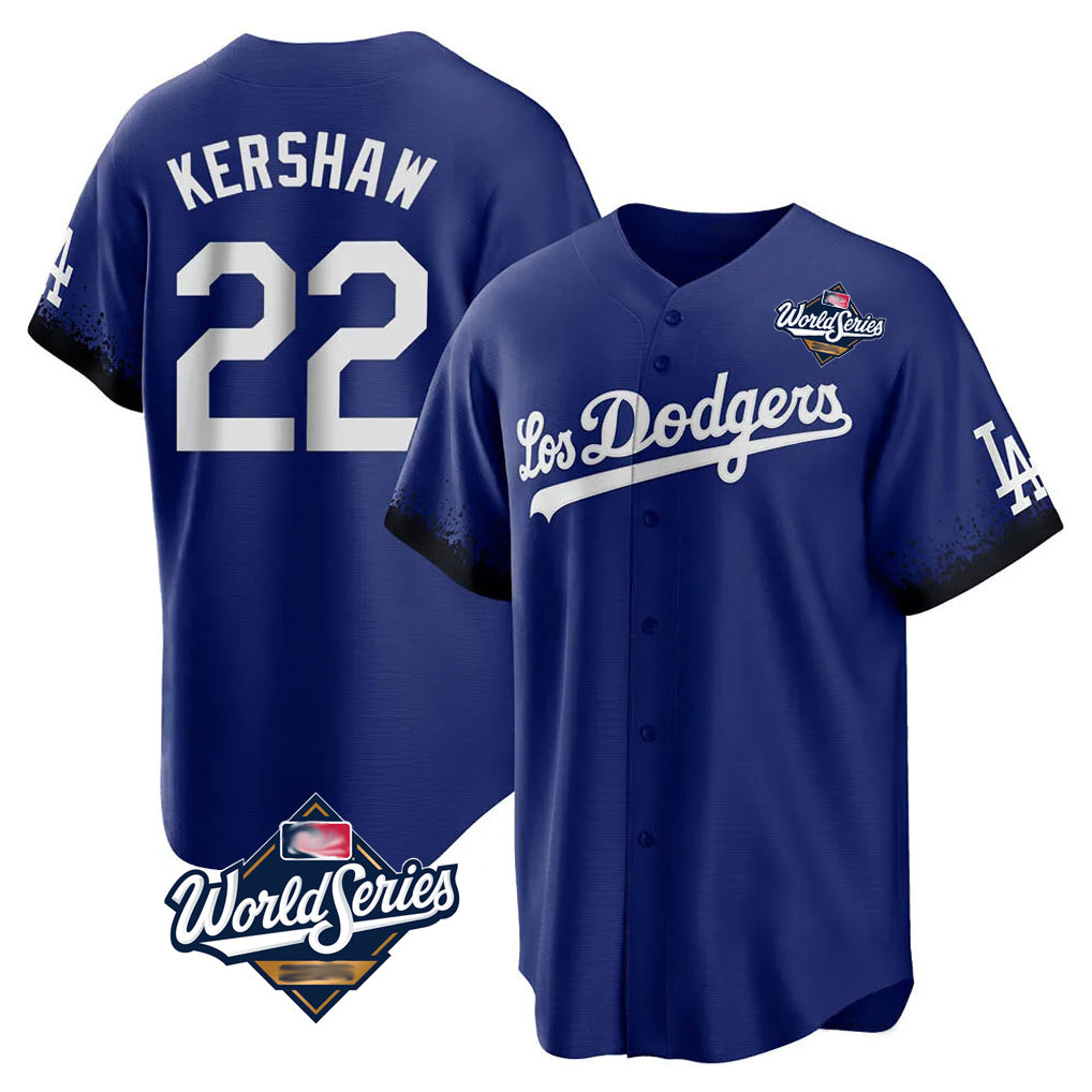 tocy LA.Dodgers #22 Clayton Kershaw Player Royal World Series City Connect Home Game Stitched Jerseys