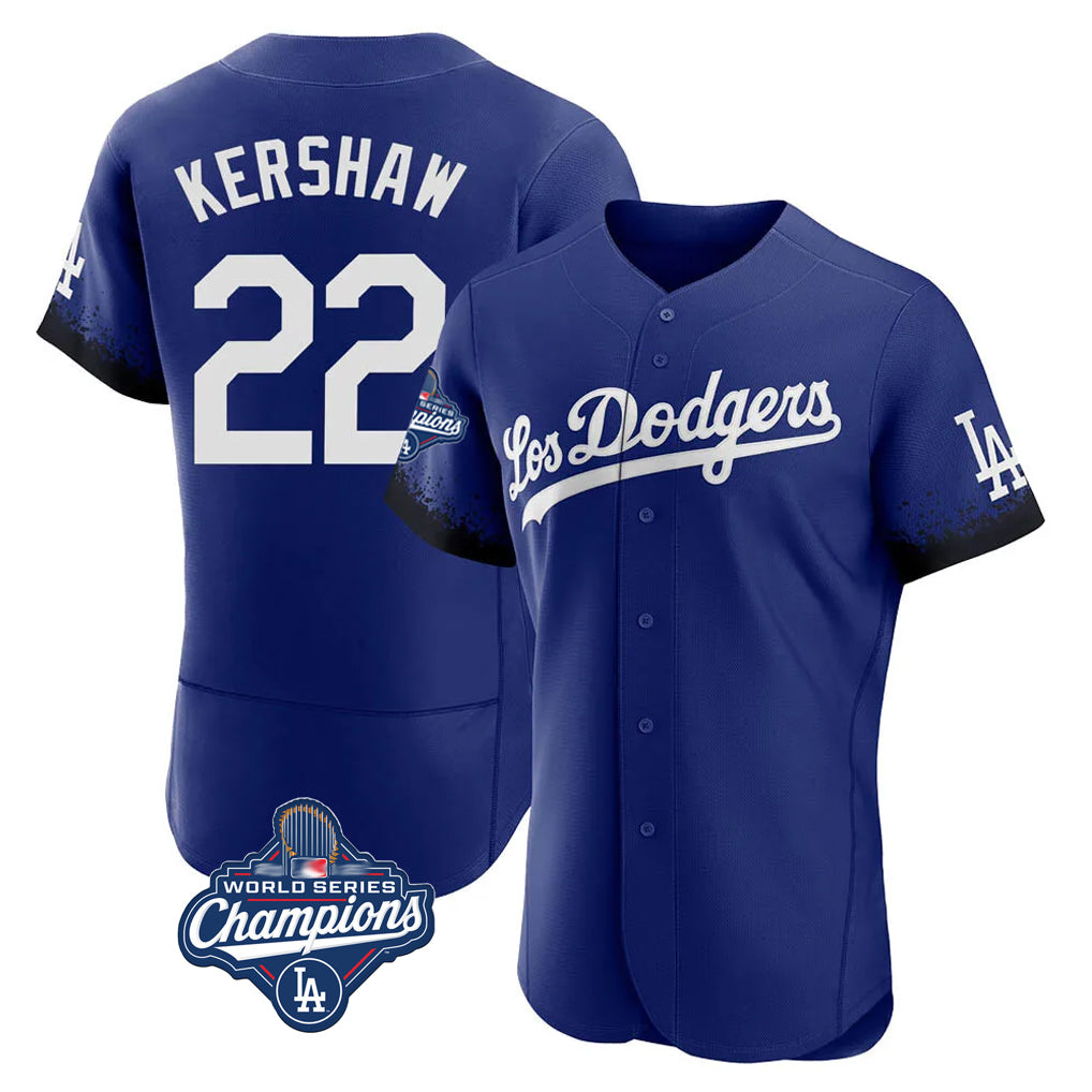 tocy LA.Dodgers #22 Clayton Kershaw Player Royal World Series Meet City Connect Elite Home Stitched Jerseys