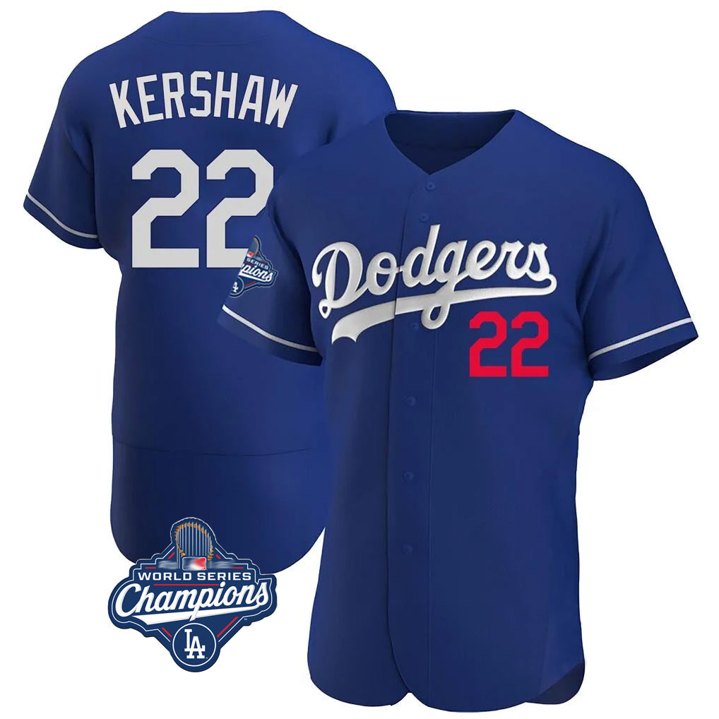 tocy LA.Dodgers #22 Clayton Kershaw Player Royal World Series Meet Limited Elite Home Stitched Jerseys