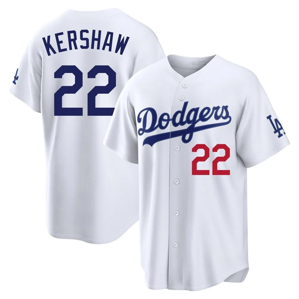 tocy LA.Dodgers #22 Clayton Kershaw Player White Home Game Stitched Jerseys