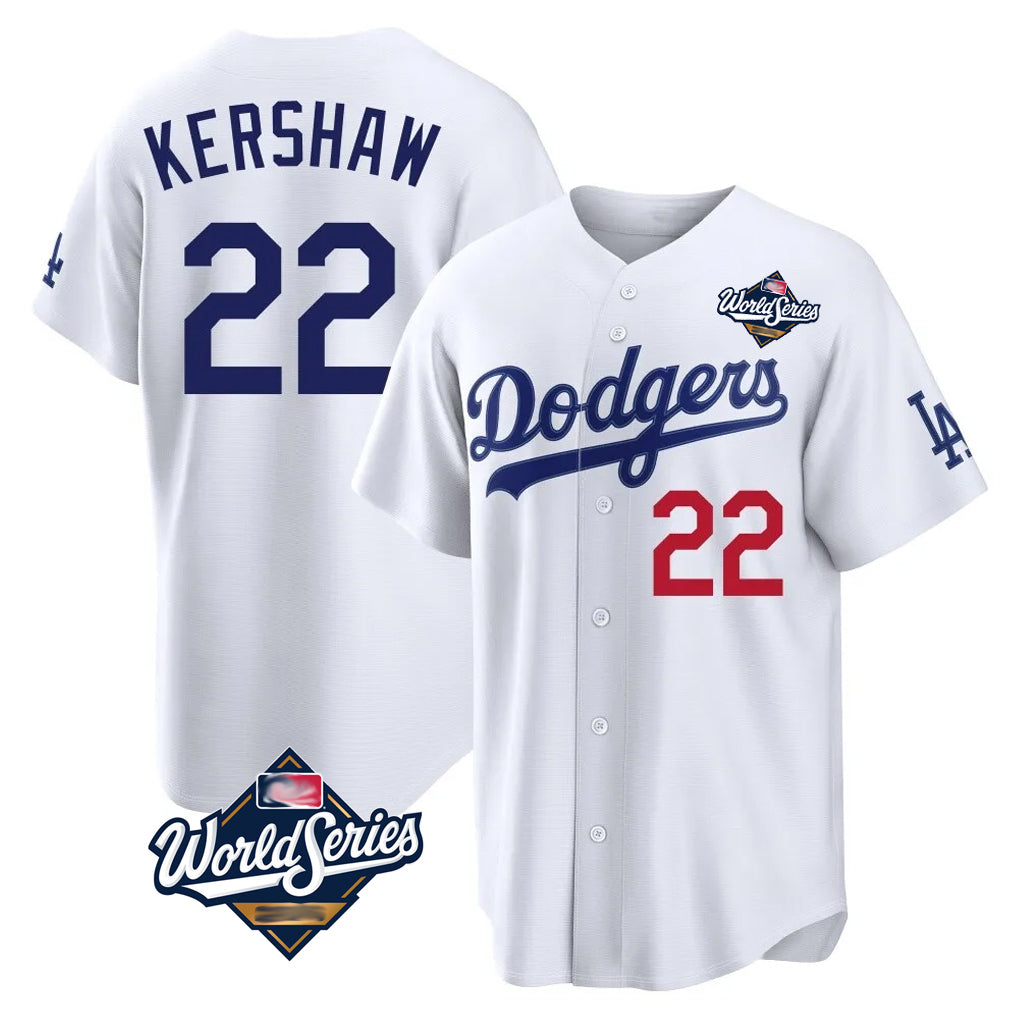 tocy LA.Dodgers #22 Clayton Kershaw Player White World Series Home Game Stitched Jerseys