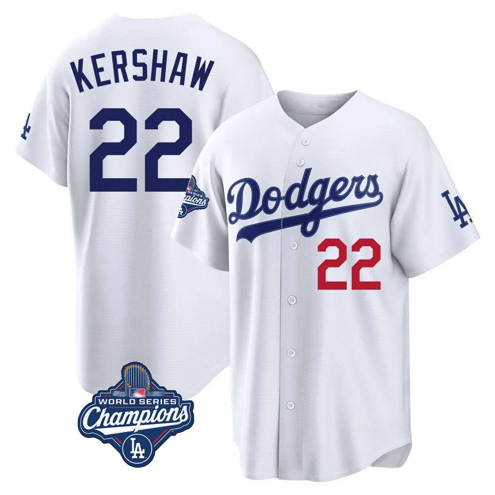 tocy LA.Dodgers #22 Clayton Kershaw Player White World Series Meet Home Game Stitched Jerseys