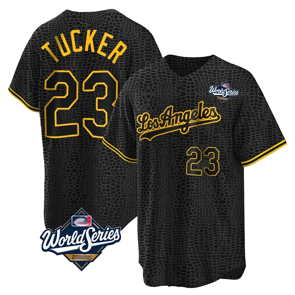 tocy LA.Dodgers #23 Kyle Tucker Player Black Gold World Series Limited Home Stitched Jerseys
