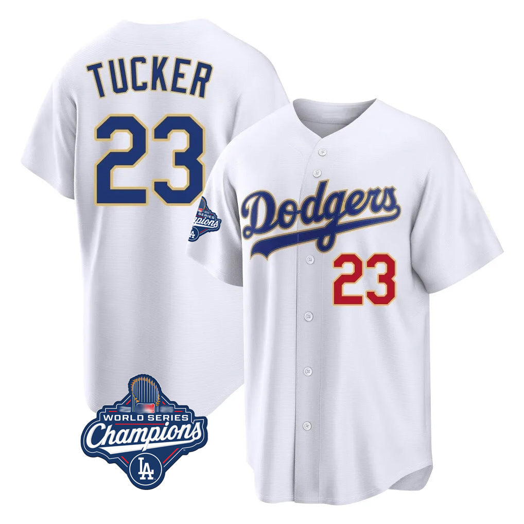 tocy LA.Dodgers #23 Kyle Tucker Player Gold White World Series Meet 2026 Collection Stadium Limited Stitched Jerseys