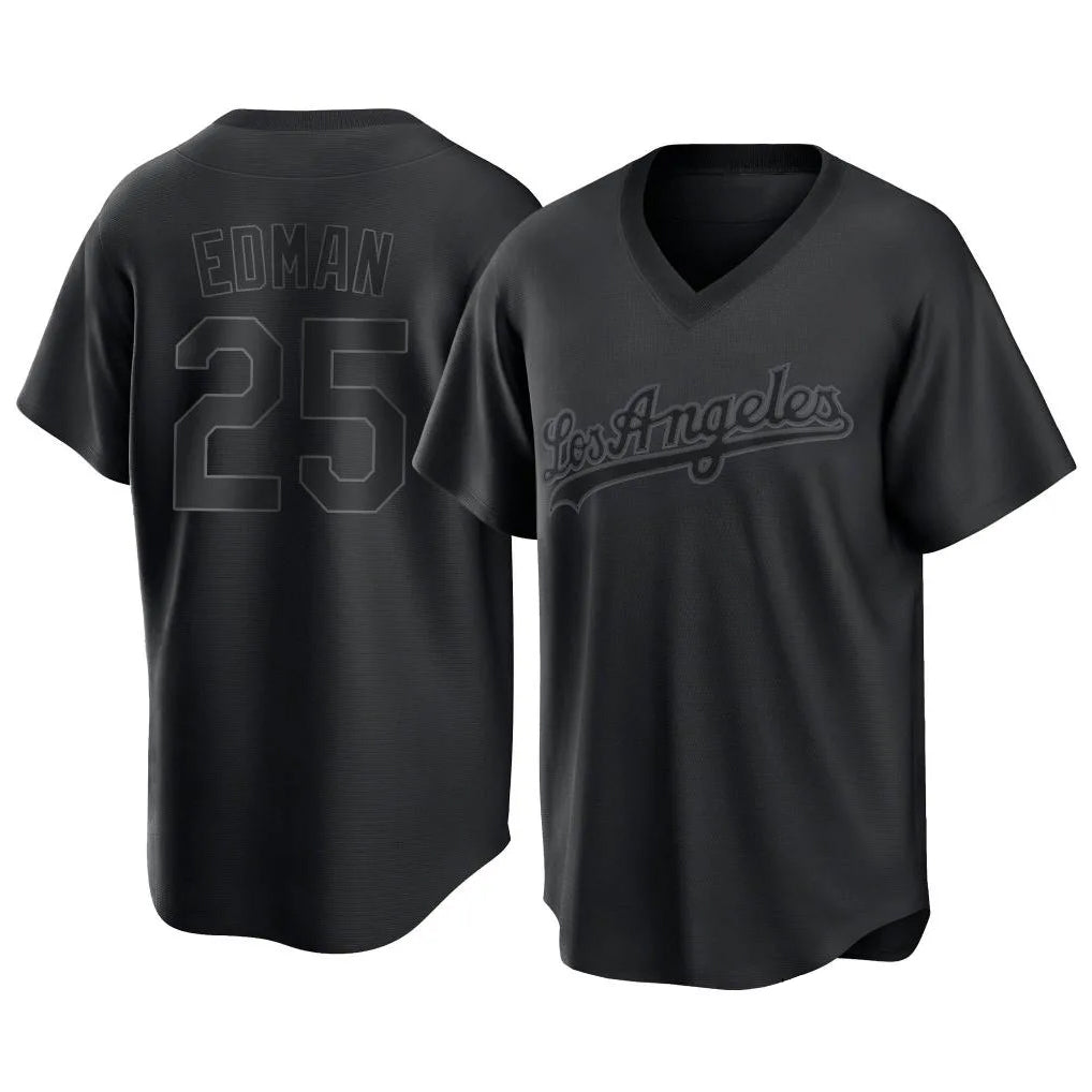 tocy LA.Dodgers #25 Tommy Edman Player Black Pitch Fashion T-shirt Stitched Jerseys