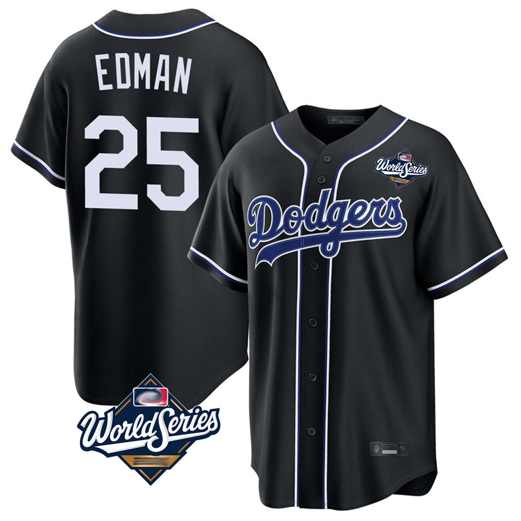 tocy LA.Dodgers #25 Tommy Edman Player Black World Series Carbon Limited Home Stitched Jerseys