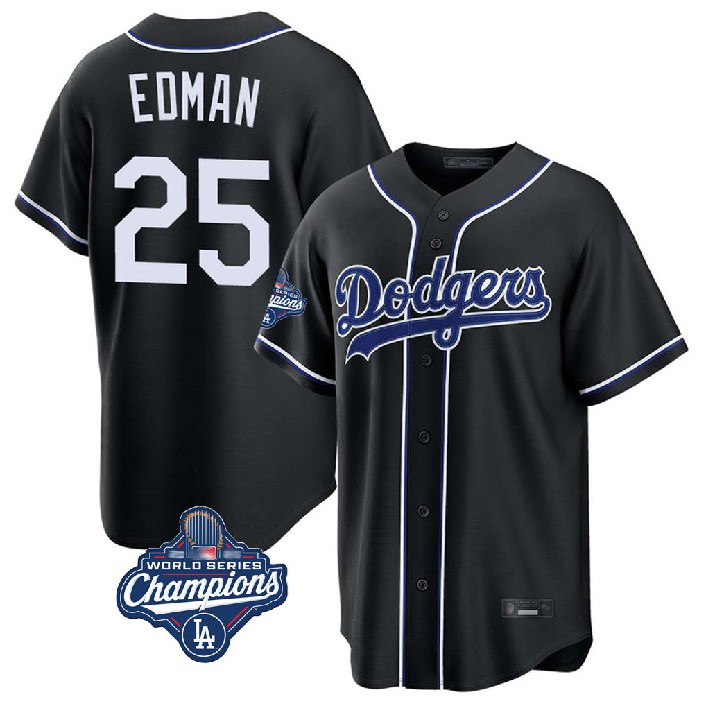 tocy LA.Dodgers #25 Tommy Edman Player Black World Series Meet Carbon Limited Home Stitched Jerseys