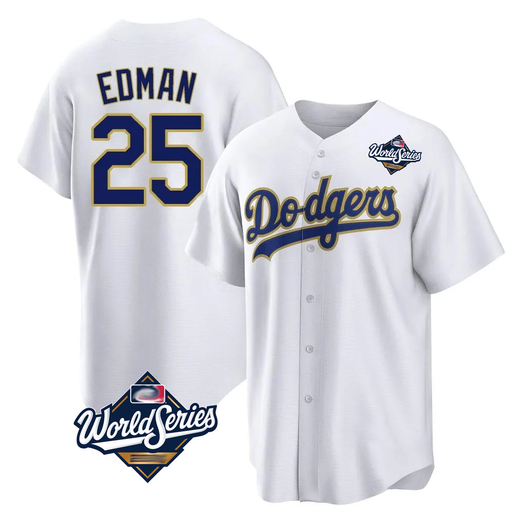 tocy LA.Dodgers #25 Tommy Edman Player Gold White World Series 2026 Collection Stadium Game Stitched Jerseys