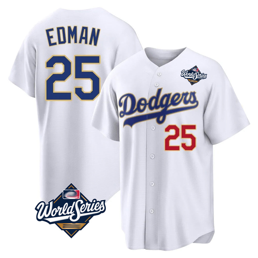 tocy LA.Dodgers #25 Tommy Edman Player Gold White World Series 2026 Collection Stadium Limited Stitched Jerseys