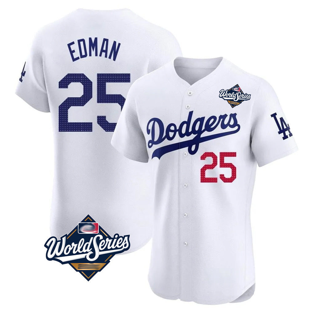 tocy LA.Dodgers #25 Tommy Edman Player Gold White World Series Limited Elite Home Stitched Jerseys