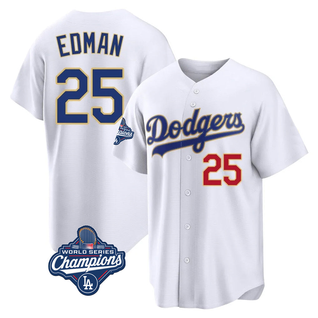 tocy LA.Dodgers #25 Tommy Edman Player Gold White World Series Meet 2026 Collection Stadium Limited Stitched Jerseys