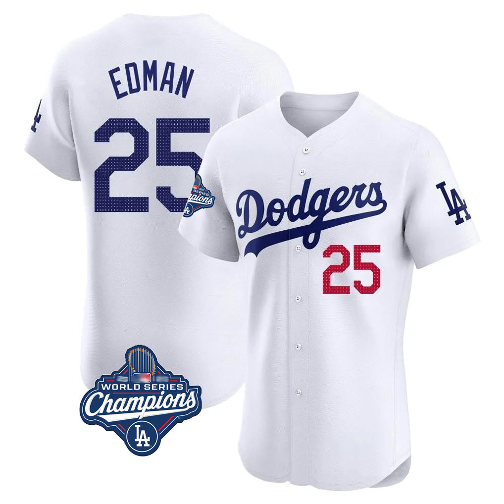 tocy LA.Dodgers #25 Tommy Edman Player Gold White World Series Meet Limited Elite Home Stitched Jerseys