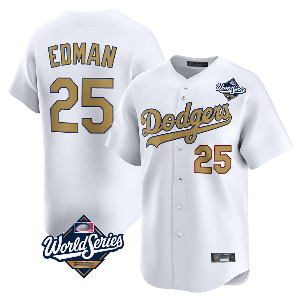 tocy LA.Dodgers #25 Tommy Edman Player Gold World Series Collection Limited Home Stitched Jerseys