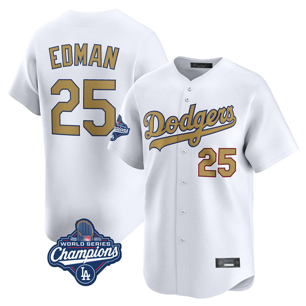 tocy LA.Dodgers #25 Tommy Edman Player Gold World Series Meet Collection Limited Home Stitched Jerseys