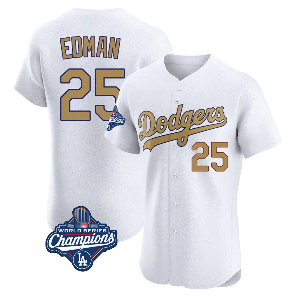 tocy LA.Dodgers #25 Tommy Edman Player Gold World Series Meet Limited Elite Home Stitched Jerseys