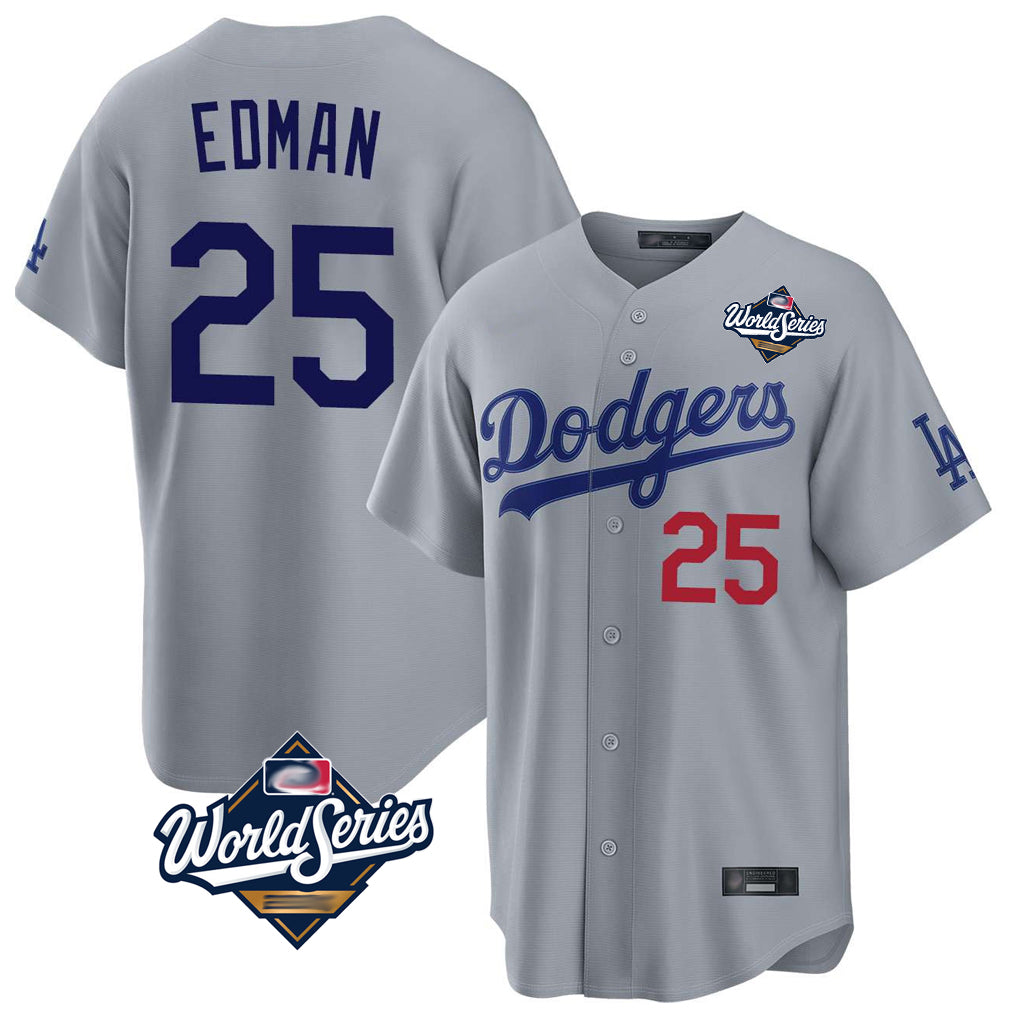 tocy LA.Dodgers #25 Tommy Edman Player Gray World Series Game Home Stitched Jerseys