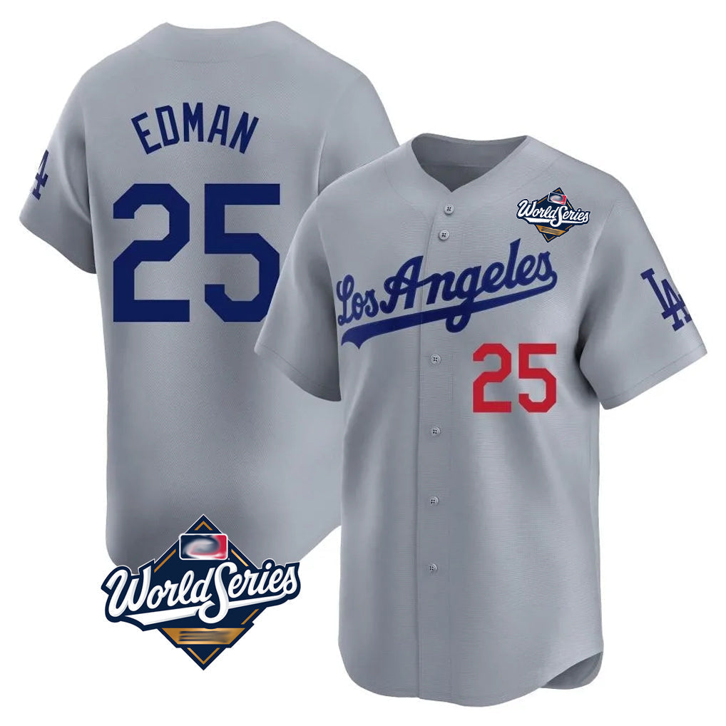 tocy LA.Dodgers #25 Tommy Edman Player Gray World Series Limited Home Stitched Jerseys