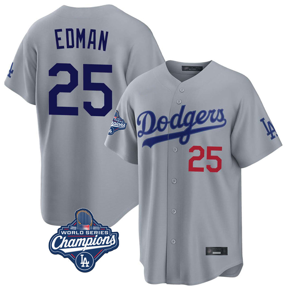 tocy LA.Dodgers #25 Tommy Edman Player Gray World Series Meet Game Home Stitched Jerseys