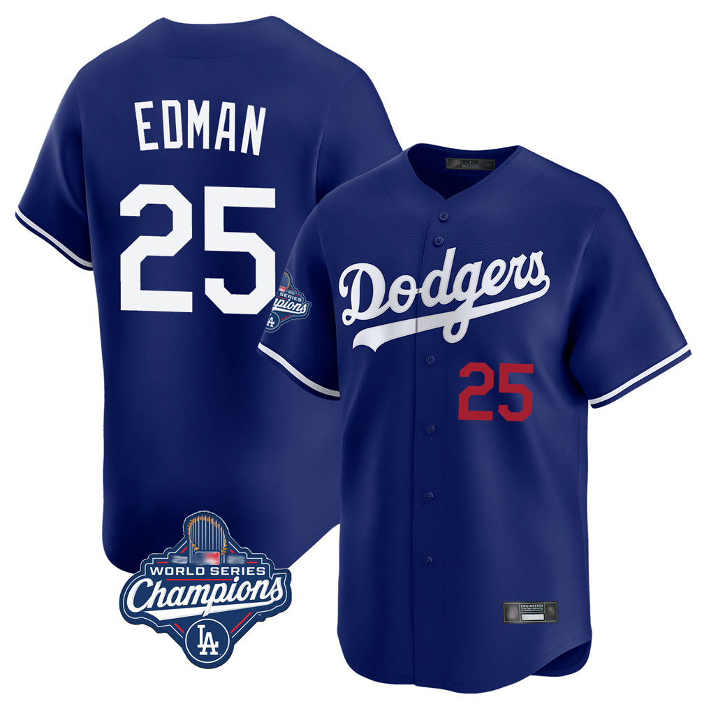 tocy LA.Dodgers #25 Tommy Edman Player Royal World Series Meet Limited Home Stitched Jerseys