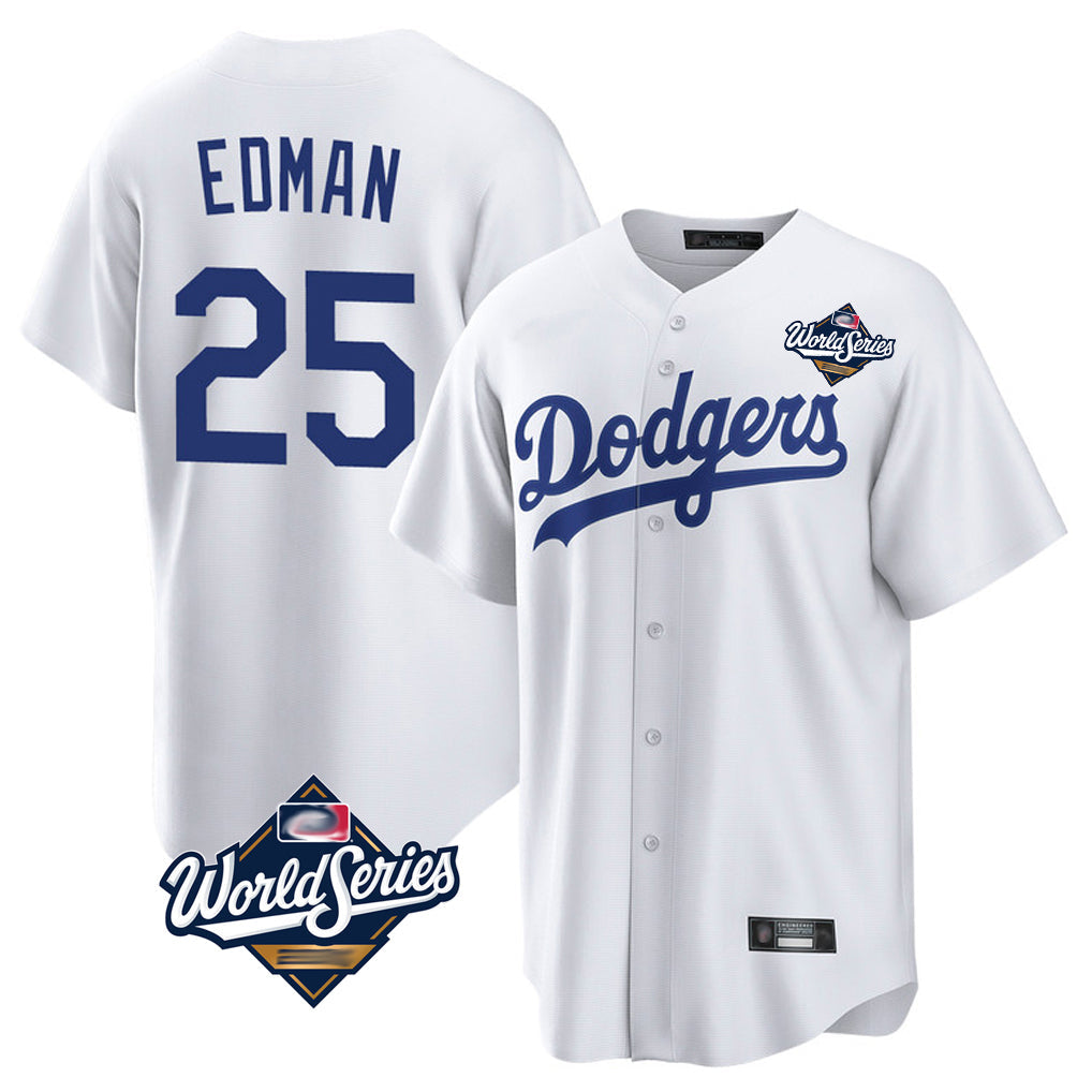 tocy LA.Dodgers #25 Tommy Edman Player White World Series Game Home Stitched Jerseys