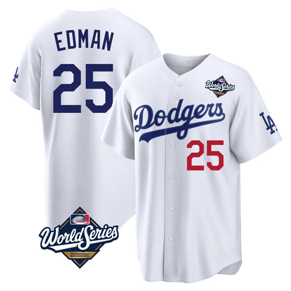 tocy LA.Dodgers #25 Tommy Edman Player White World Series Home Game Stitched Jerseys