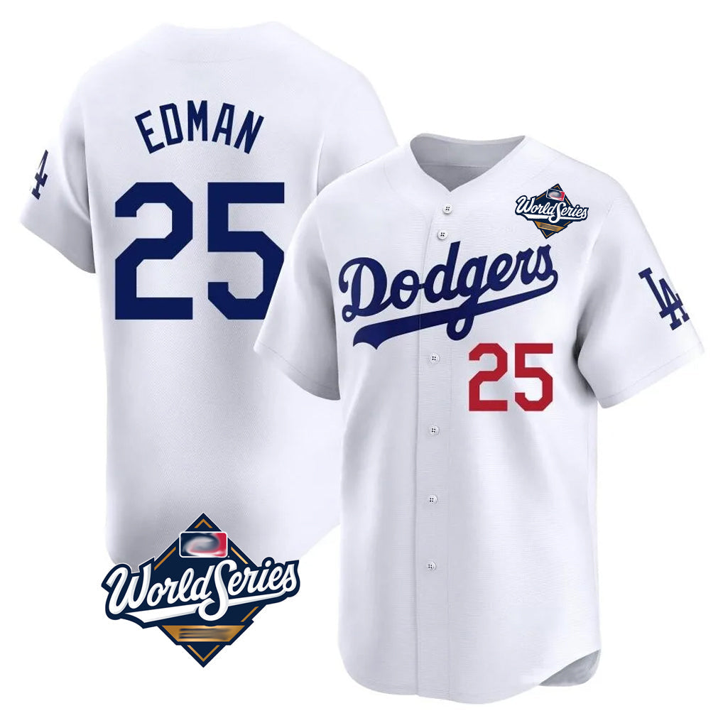 tocy LA.Dodgers #25 Tommy Edman Player White World Series Limited Home Stitched Jerseys