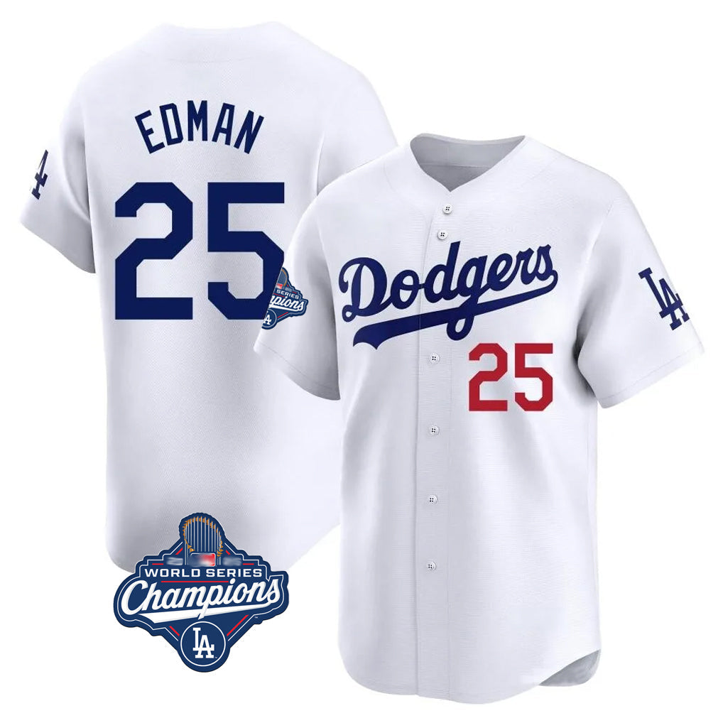 tocy LA.Dodgers #25 Tommy Edman Player White World Series Meet Limited Home Stitched Jerseys