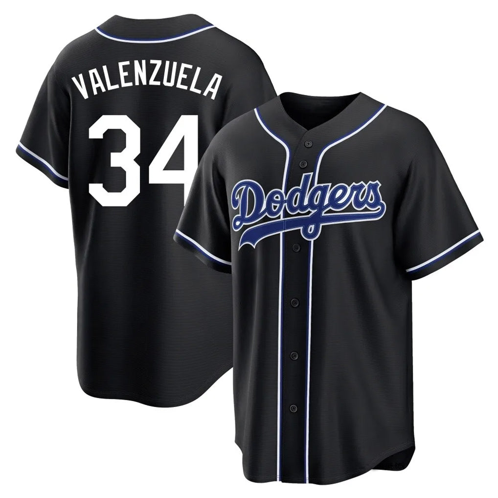 tocy LA.Dodgers #34 Fernando Valenzuela Player Black Carbon Limited Home Stitched Jerseys
