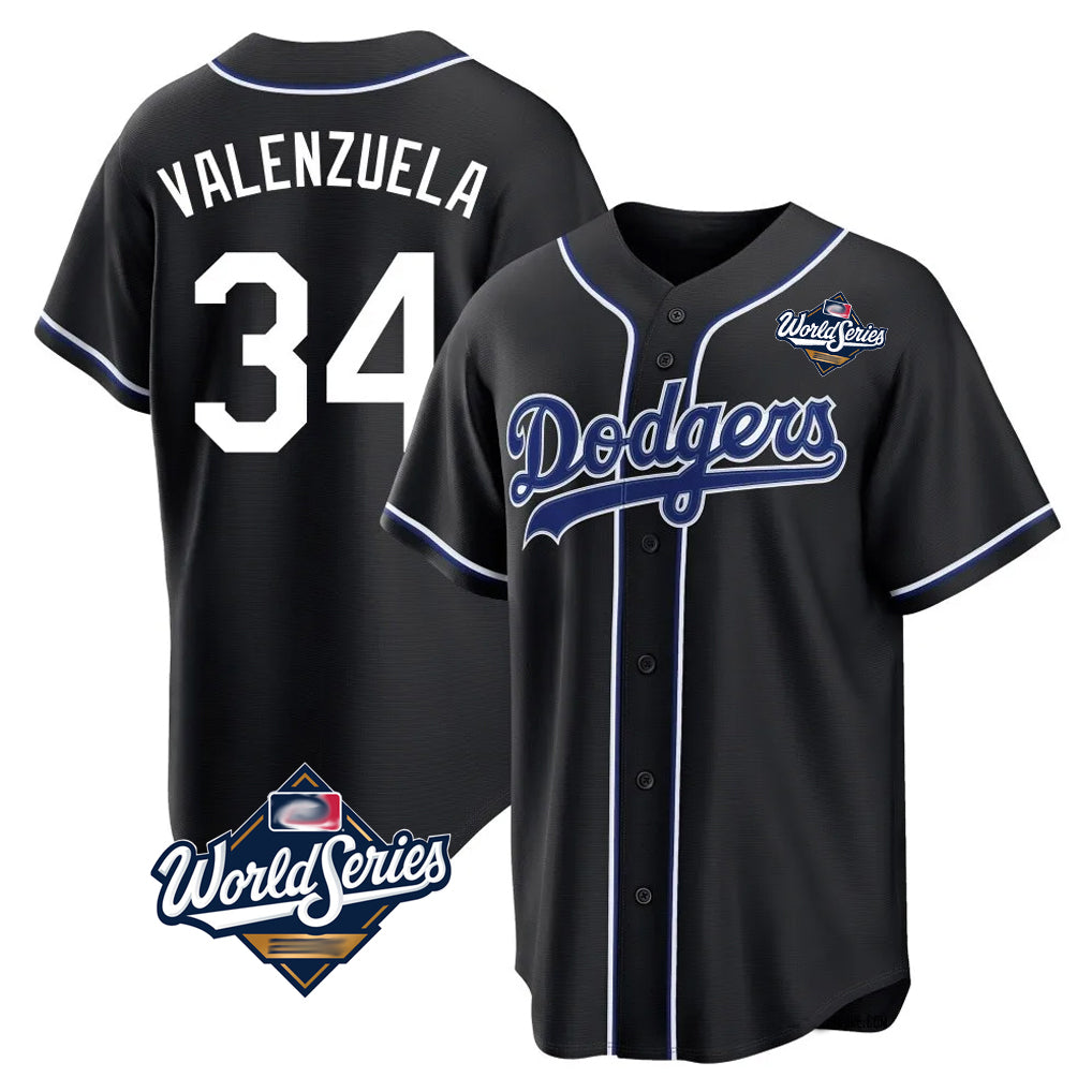 tocy LA.Dodgers #34 Fernando Valenzuela Player Black World Series Carbon Limited Home Stitched Jerseys