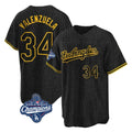 tocy LA.Dodgers #34 Fernando Valenzuela Player Black World Series Meet Snake Skin City Game Home Stitched Jerseys