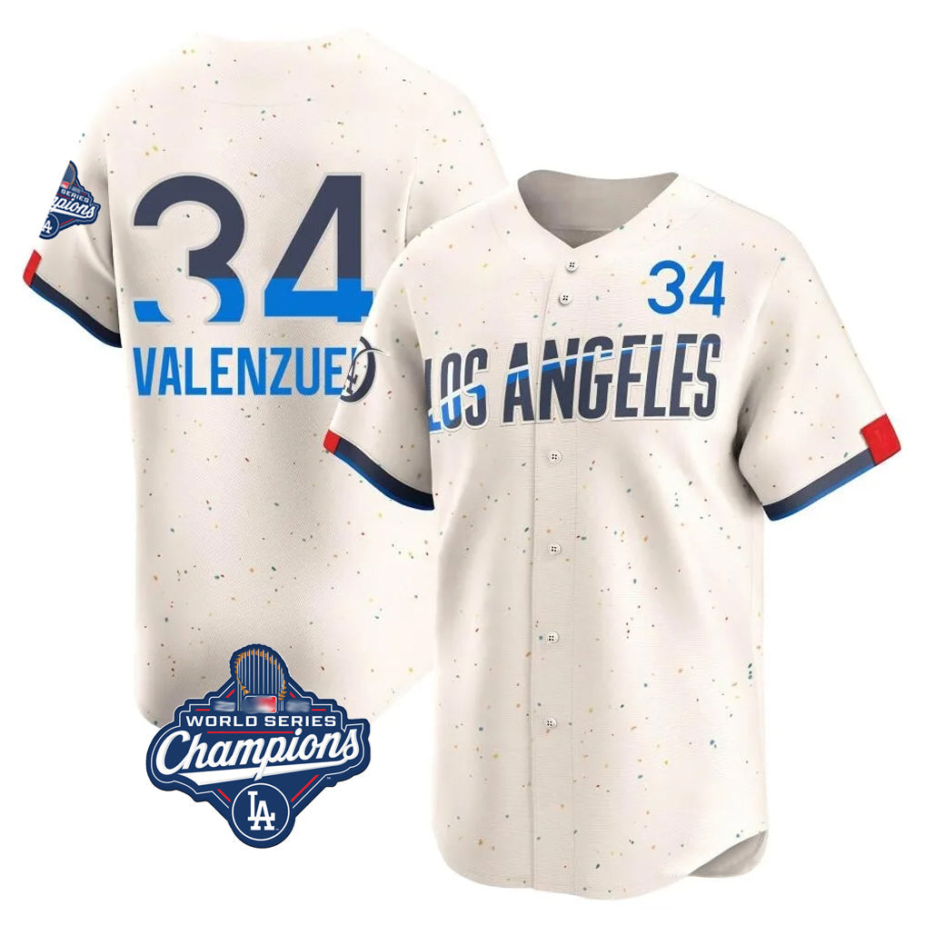 tocy LA.Dodgers #34 Fernando Valenzuela Player Cream World Series Meet City Connect Limited Home Stitched Jerseys