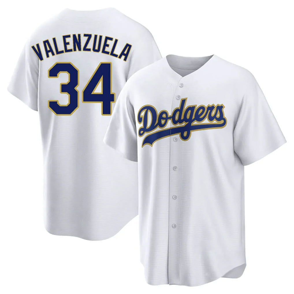 tocy LA.Dodgers #34 Fernando Valenzuela Player Gold White 2026 Collection Stadium Game Stitched Jerseys