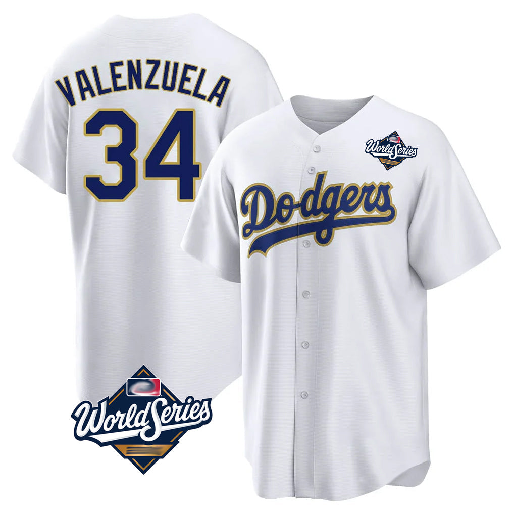 tocy LA.Dodgers #34 Fernando Valenzuela Player Gold White World Series 2026 Collection Stadium Game Stitched Jerseys