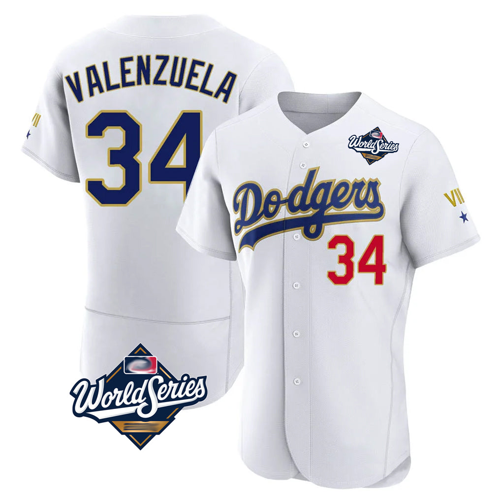 tocy LA.Dodgers #34 Fernando Valenzuela Player Gold White World Series 2026 Collection Stadium Limited Elite Stitched Jerseys